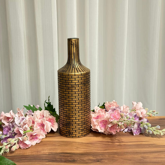 Brick Pattern Bottle Vase - Gold & Black