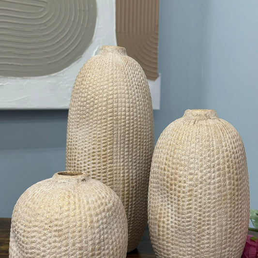 Textured Ceramic Vase Set – Neutral Beige