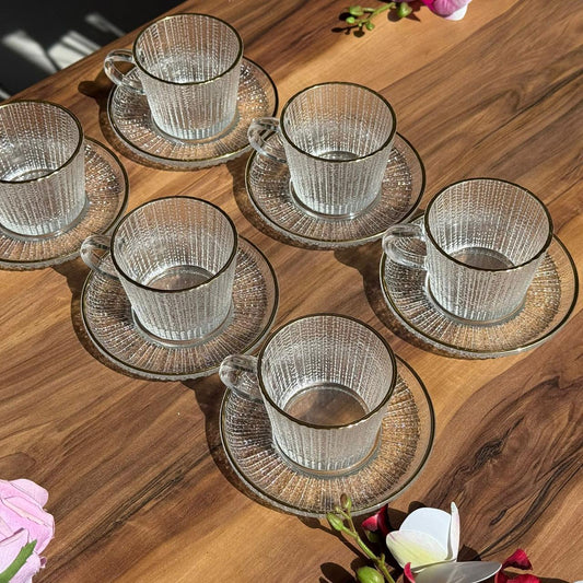 سێتی کوپى چای شووشە - لێوار زێڕین