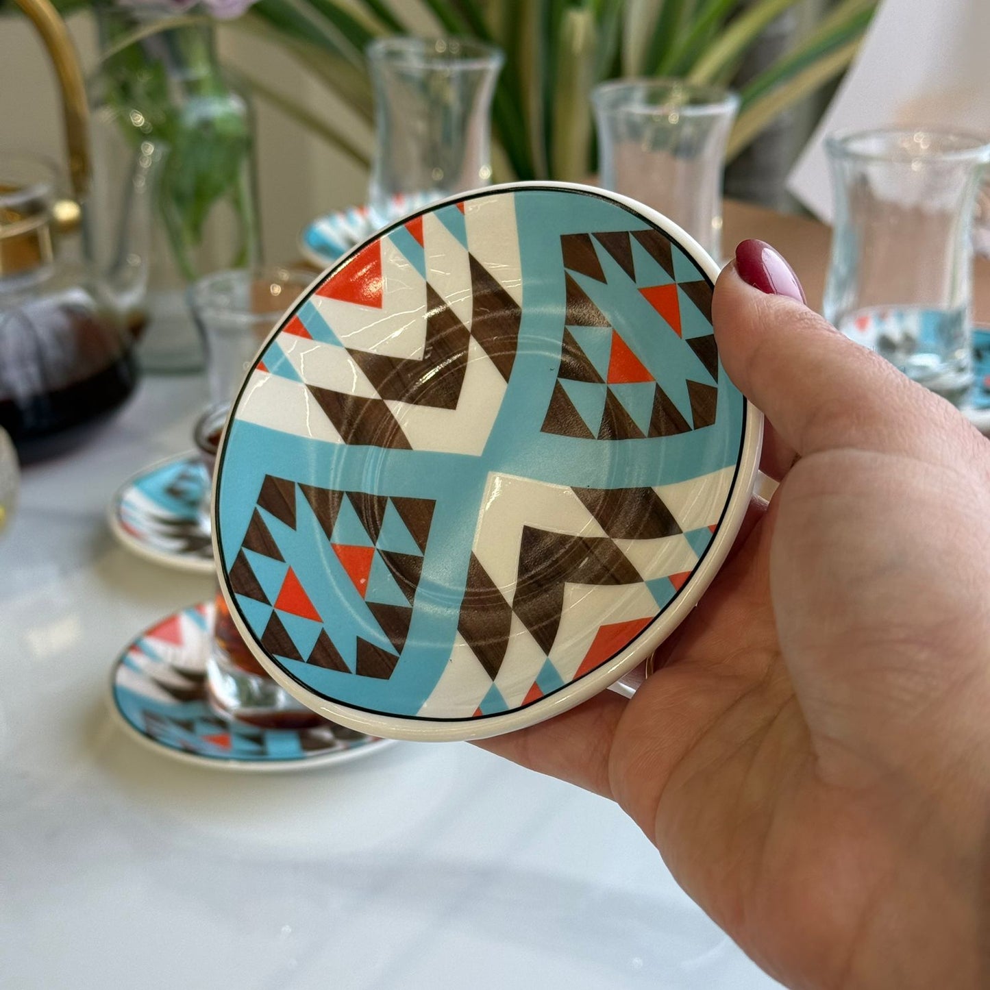 Clear Tea Glass & Decorative Saucer Set