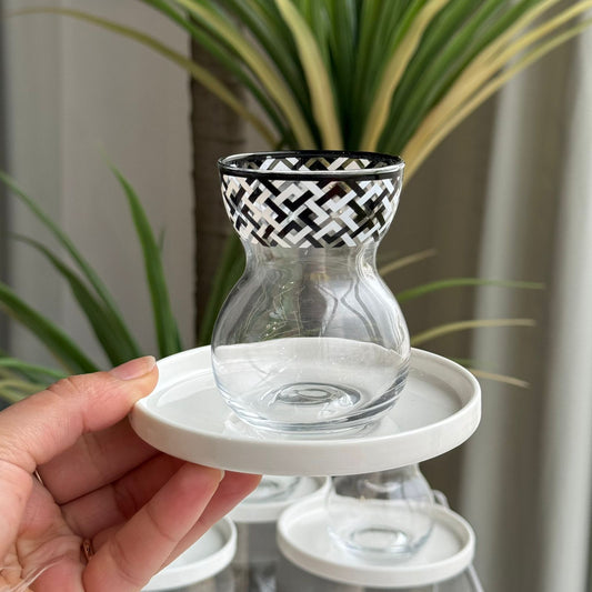 Decorative Tea Glass & Saucers Set