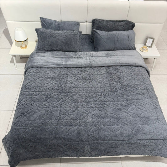 6 PCS - Modern Grey Plush Comforter Set