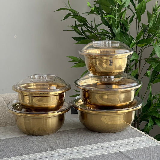 Elegant Gold Stainless Steel Bowl Set with Lids