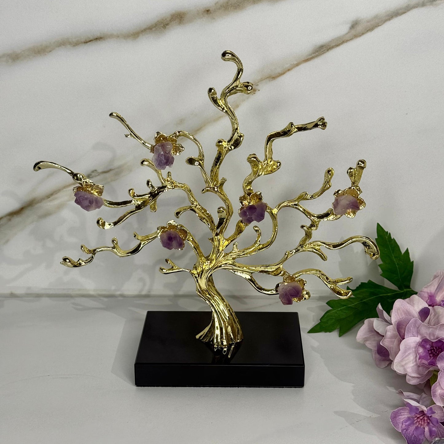 Luxury Gilded Tree With Stone Blossoms