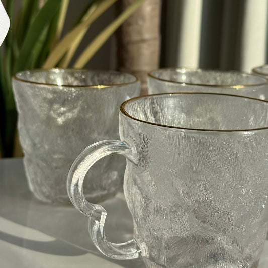 Modern Clear Glass Mug with Gold Rim - Set Of 6