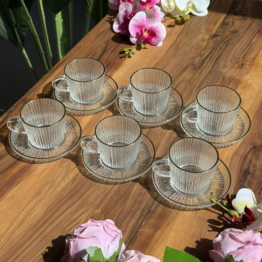 سێتی کوپى چای شووشە - لێوار زێڕین