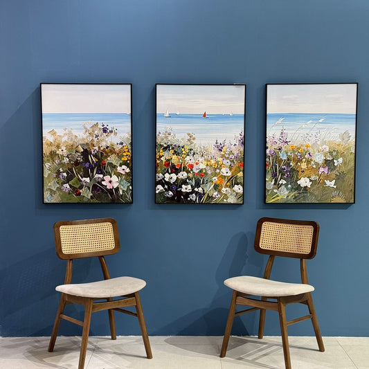 ٣ پارچە – سێتی کاری هونەریی دیواری چوارچێوەکراوی دیمەنی گوڵاوی کەناری دەریا