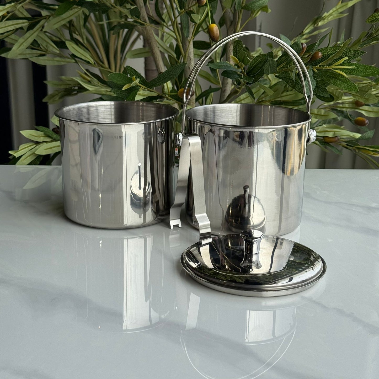 Stainless Steel Ice Bucket with Strainer & Lid