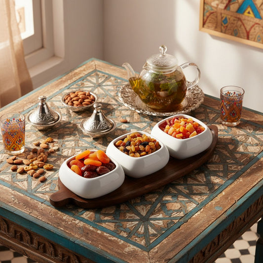 3-Piece Luxury Serving Bowl Set with Wooden Serving Stand