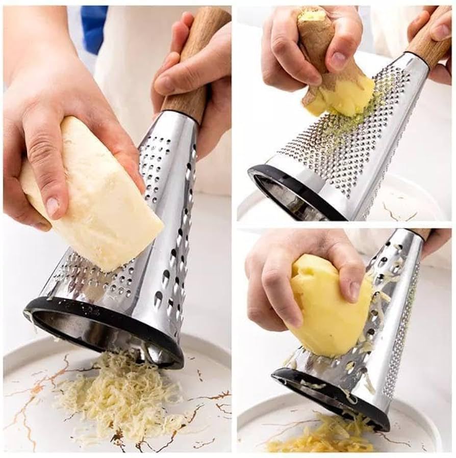 Multi-Purpose Stainless Steel Grater with Wooden Handle