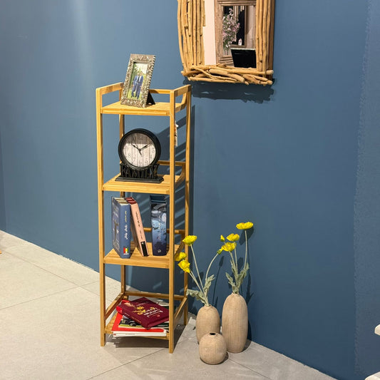 رف تخزين عصري متعدد المستويات من الخيزران – رف منظم موفر للمساحة