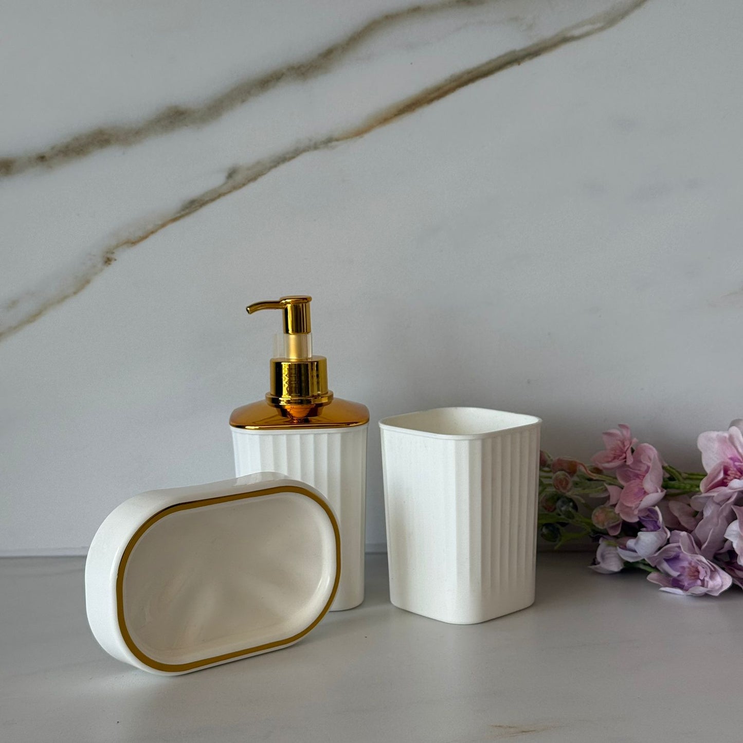 Decorative Stoneware Bathroom Accessories Set – 3PCS