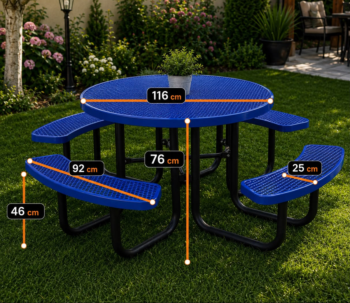 Modern Outdoor Picnic Table With Integrated Bench Seats - Round