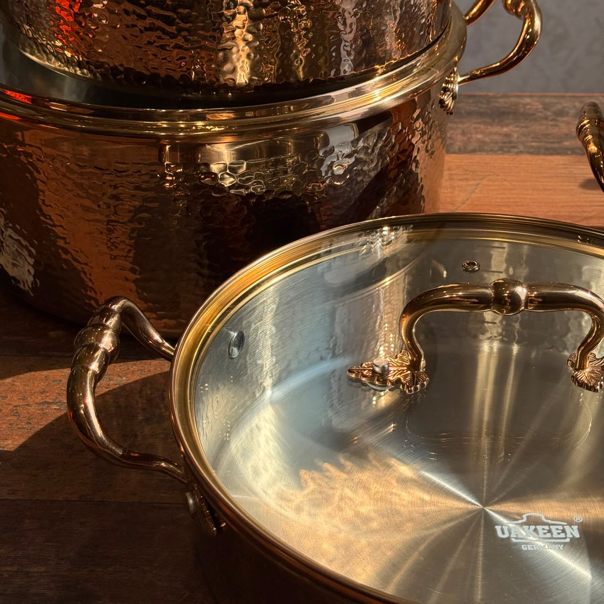 Royal Hammered Copper-Finish Cookware Set with Glass Lids - 5PCS