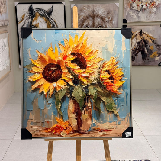 Radiant Golden Sunflowers 3D Impasto Canvas Painting