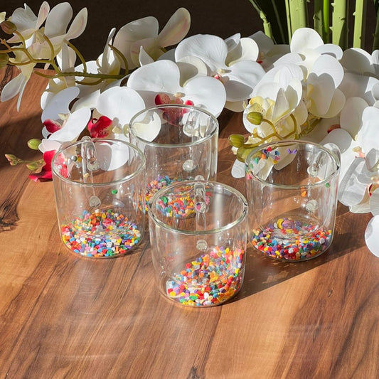 trasporent دوو دیواری کۆنفێتی گلیتەر شووشەی جام