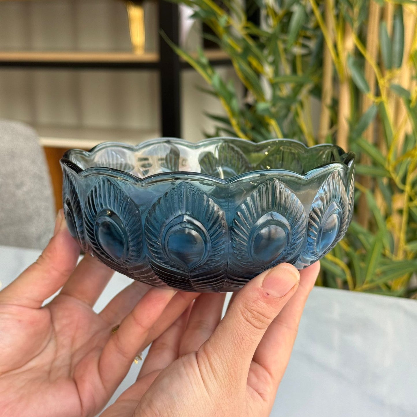 Peacock Embossed Glass Bowl with Plate