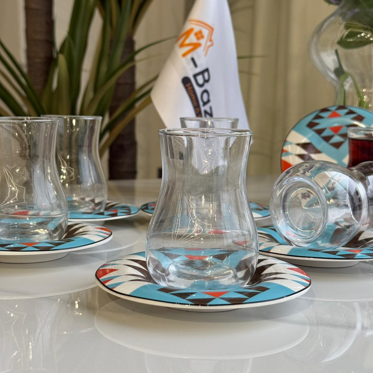 Clear Tea Glass & Decorative Saucer Set