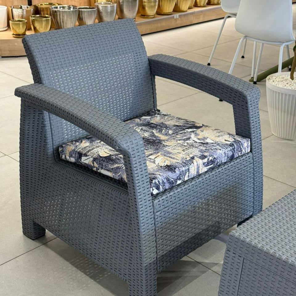 Modern Garden Seating Set - Grey & Decorative Cushion