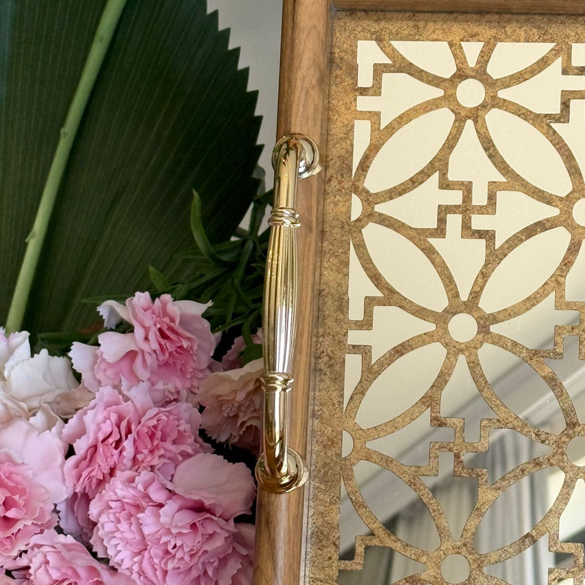 صينية مرآة إطار خشبية كلاسيكية مع مقابض