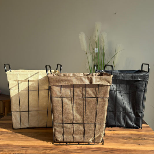 Multi-Purpose Metal Storage Basket With Fabric Inner Lining