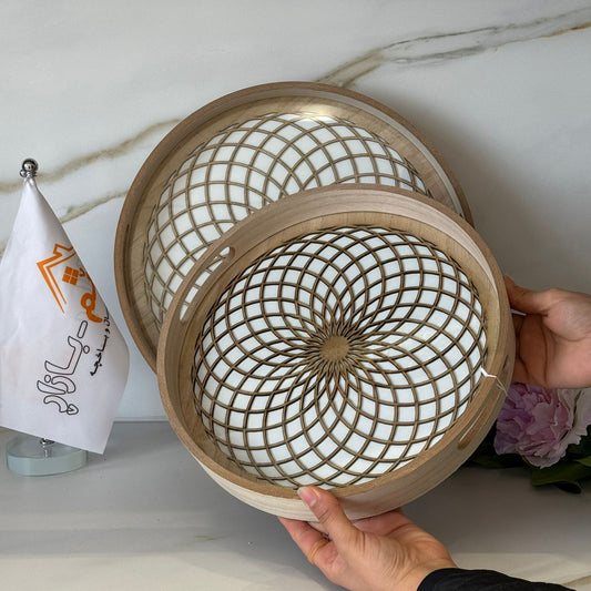 Round Wooden Serving Tray Set