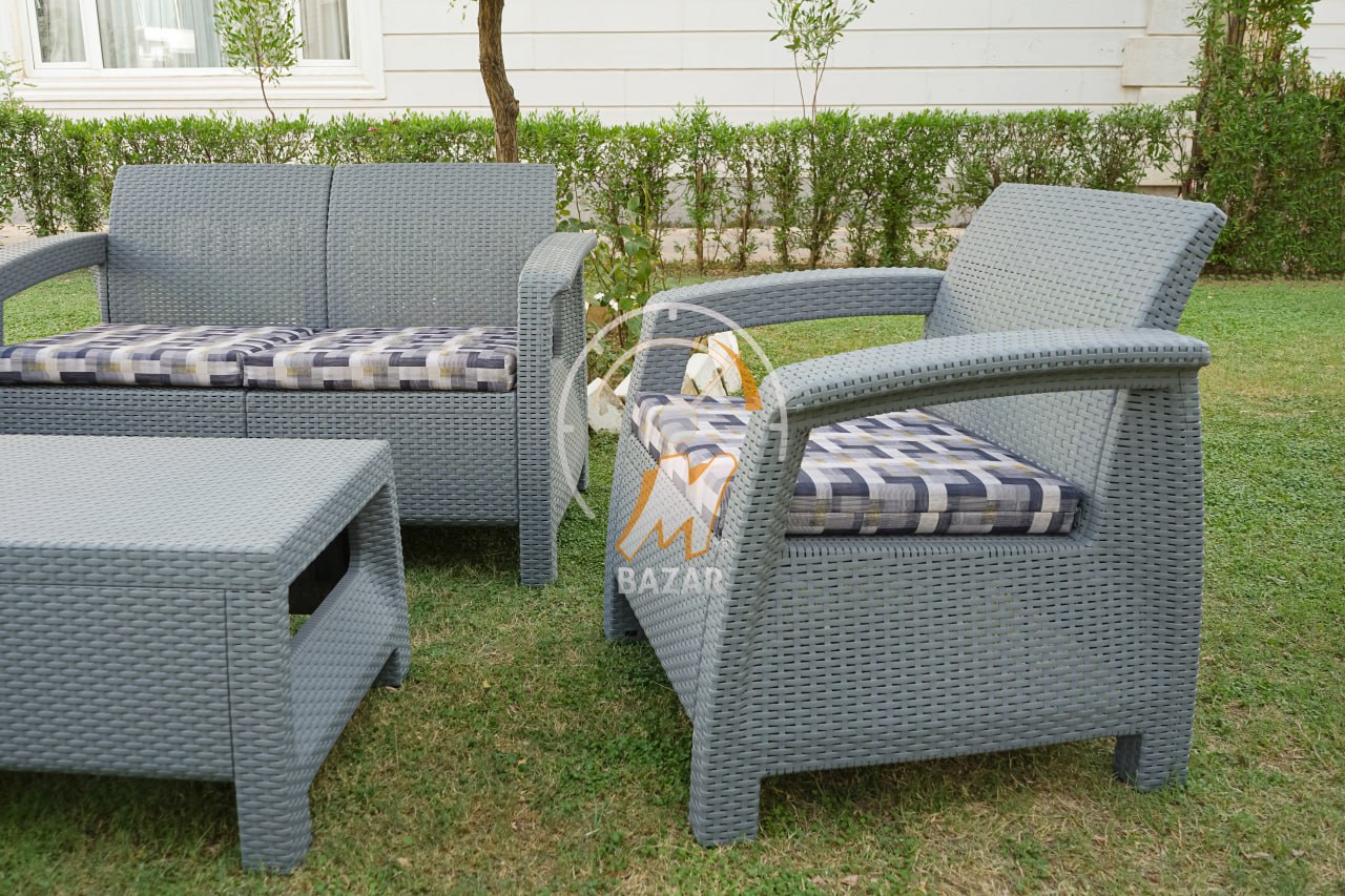 Modern Garden Seating Set - Grey With Decorative Cushion