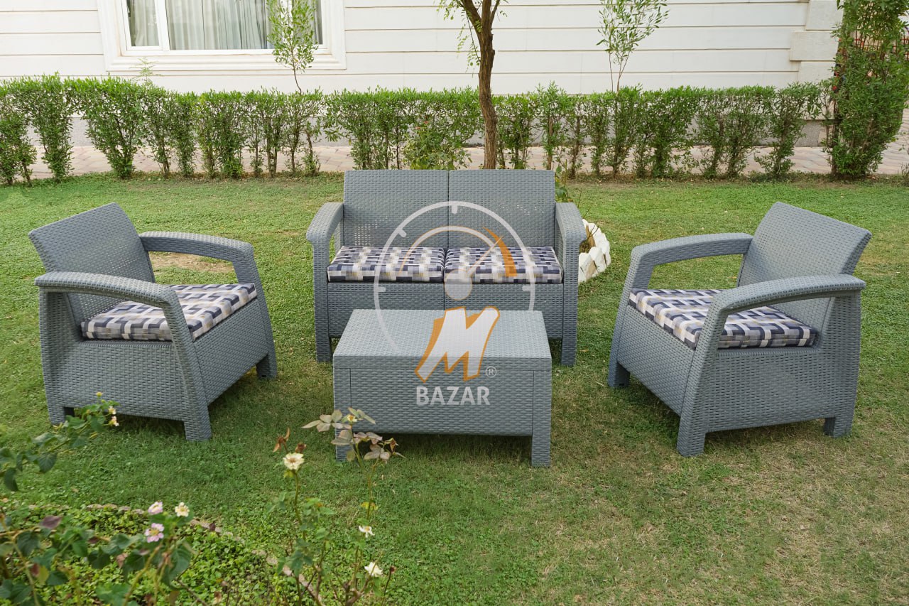 Modern Garden Seating Set - Grey With Decorative Cushion