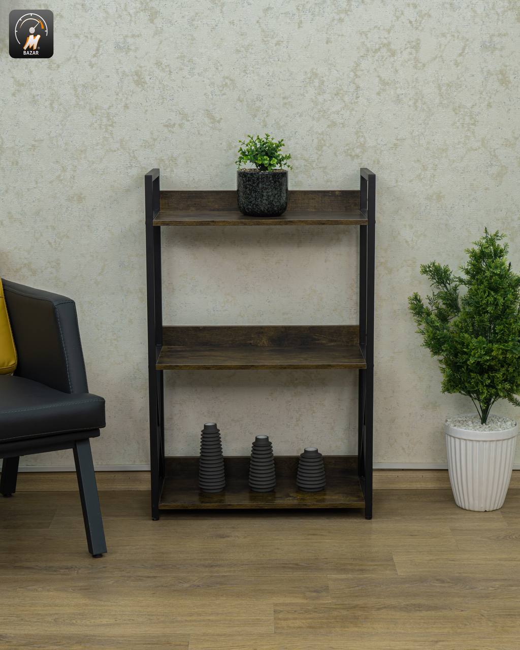 3-Tier Standing Rack with Wooden Shelves