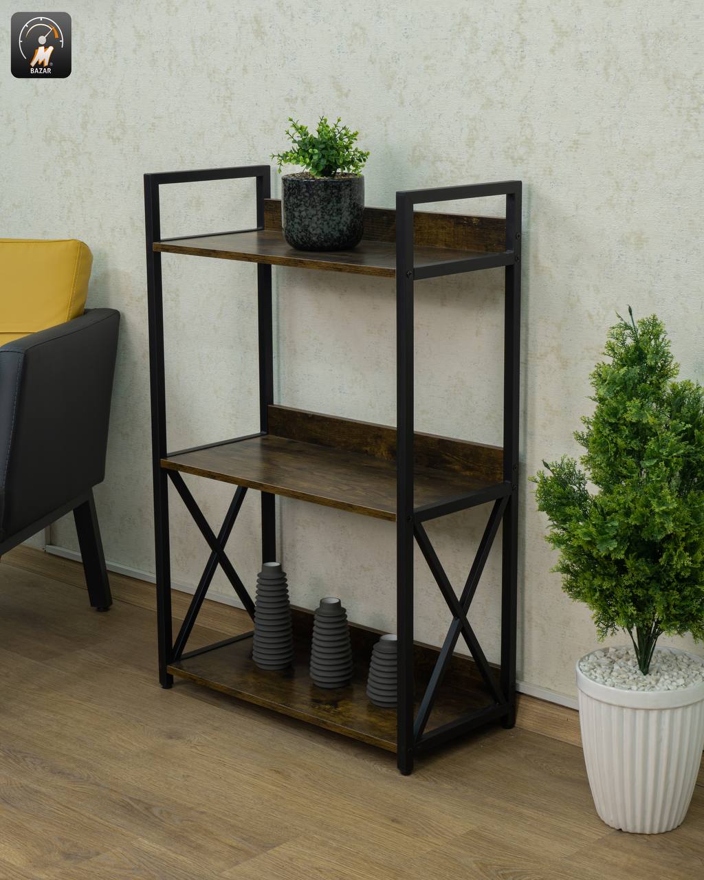 3-Tier Standing Rack with Wooden Shelves