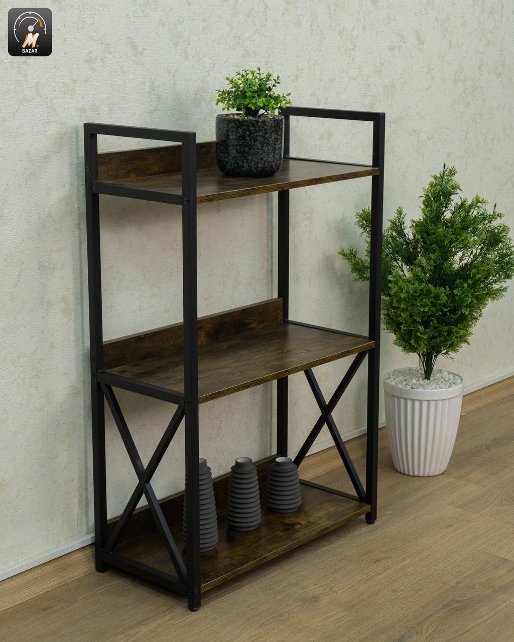 3-Tier Standing Rack with Wooden Shelves