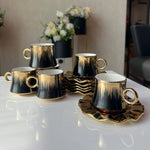6-Cups Golden Saucer Ceramic Coffee Cup Set