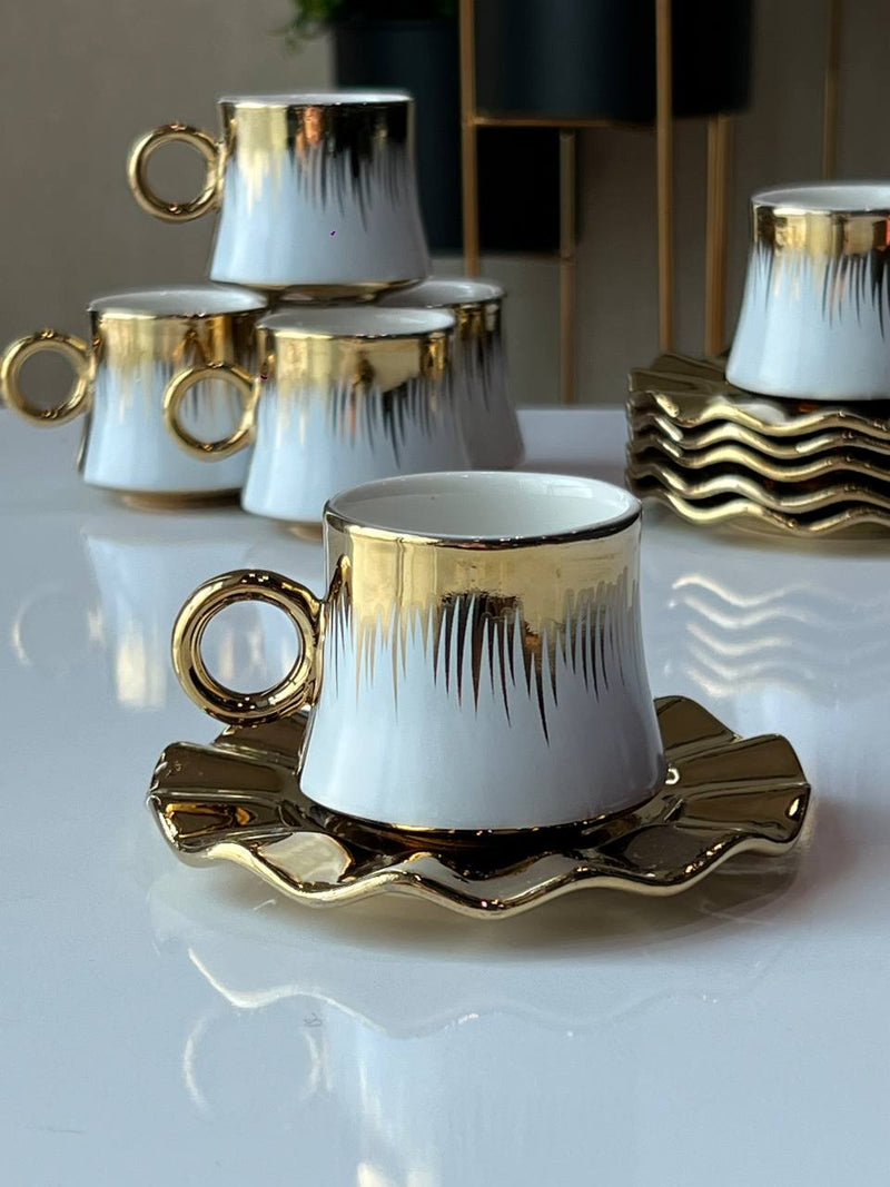 6-Cups Golden Saucer Ceramic Coffee Cup Set