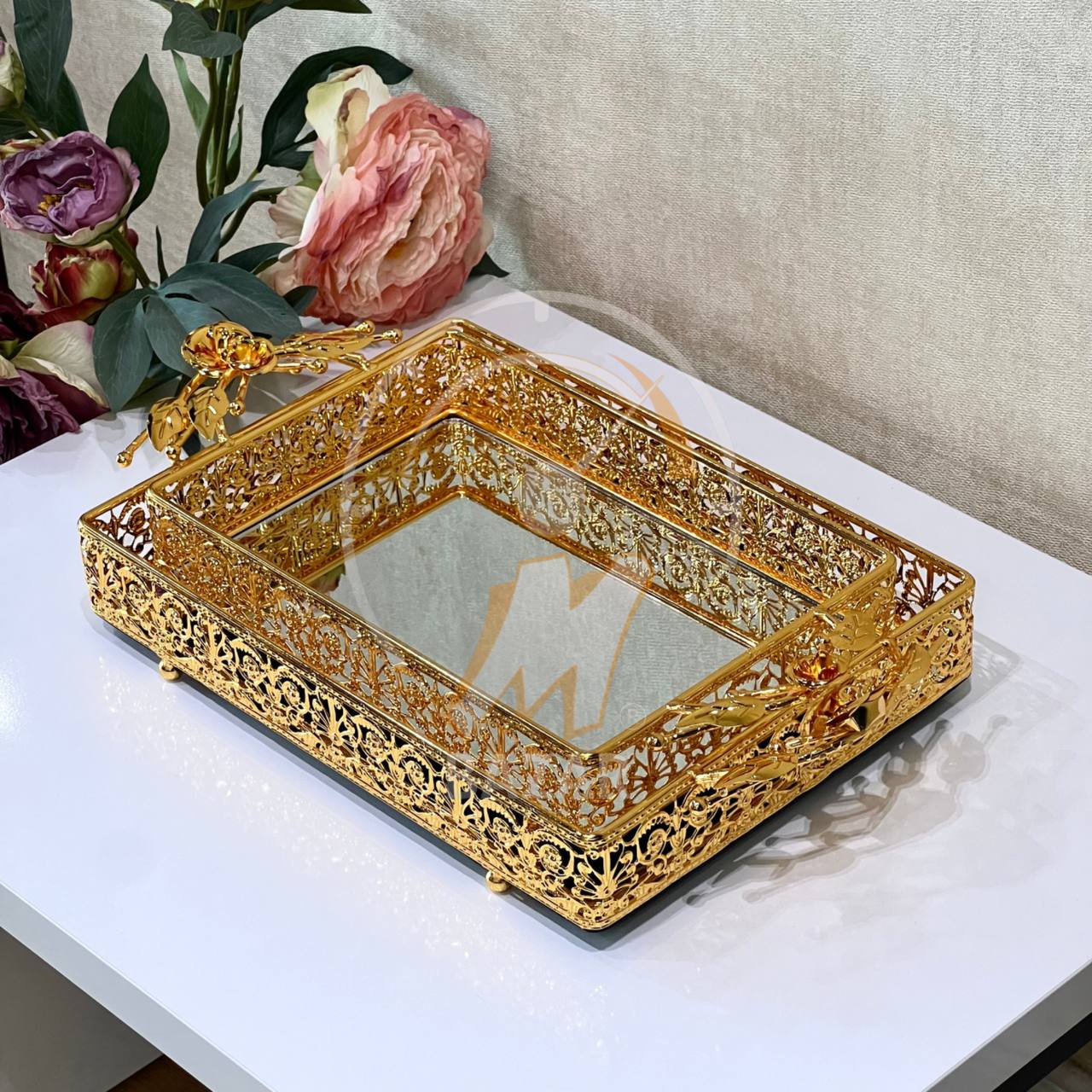 سێتی 2 سینی ئاوێنەیەکی زێڕینی دیکۆراتی لوکس