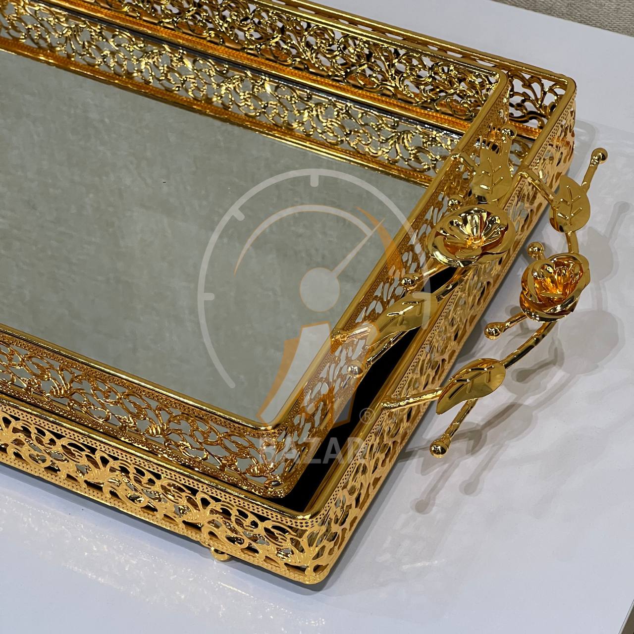 2pcs سینی ئاوێنەیەکی زێڕی دیکۆراتی لوکس
