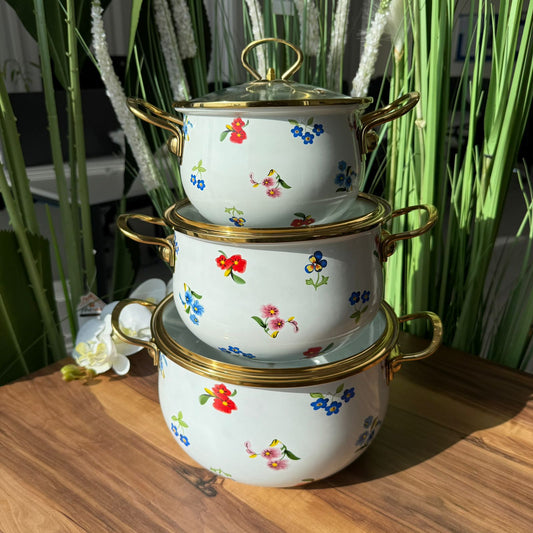 3 Sized - Floral Charm Enamel Cookware