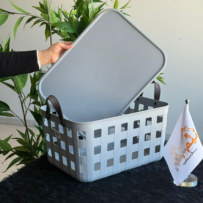 سلال تخزين بلاستيكية بتصميم قابل للتكديس والتهوية مع مقابض