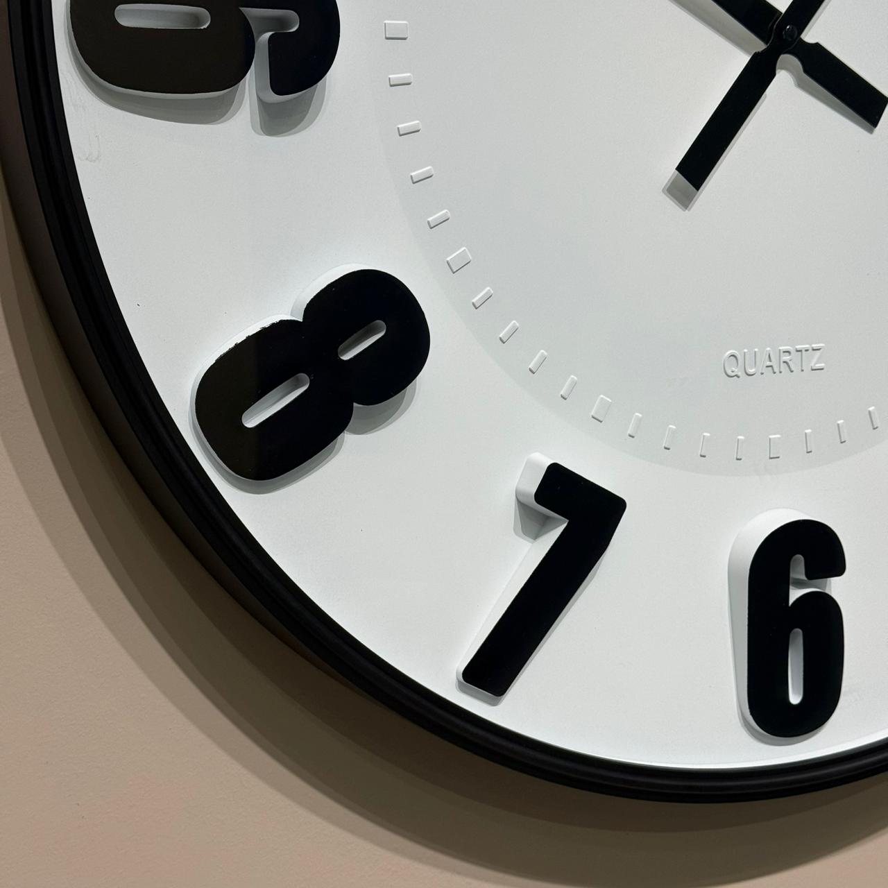 Black & White Round Wall Clock With Large Numbers