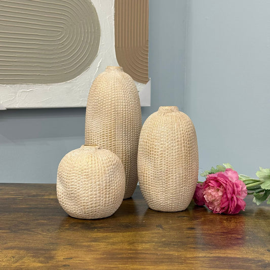 Textured Ceramic Vase Set – Neutral Beige