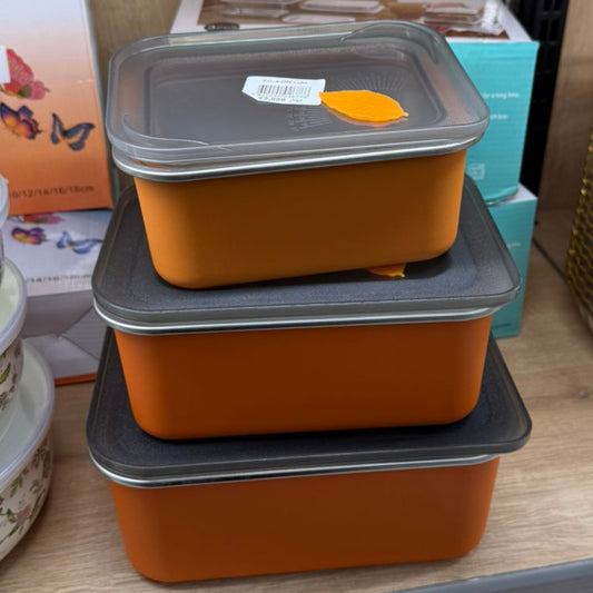 3 Sized - Stackable Steel Food Storage Containers Set With Lids