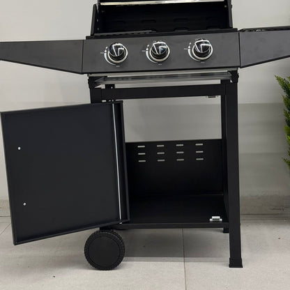 Gas BBQ Grill with Side Shelves & Storage Cabinet