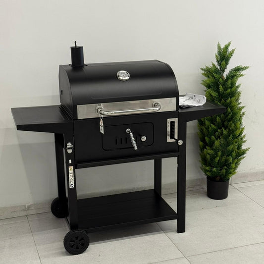 Portable Barbecue Grill with Side & Storage Shelves
