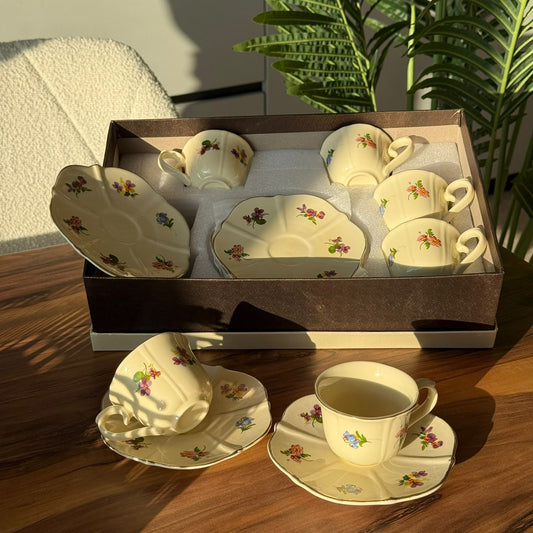 Floral Coffee Cups & Saucers Set