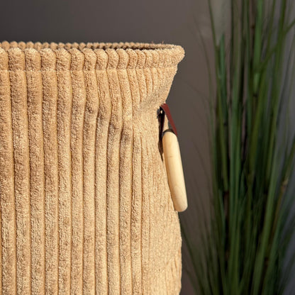 سلة تخزين Corduroy مع مقابض حلقة خشبية