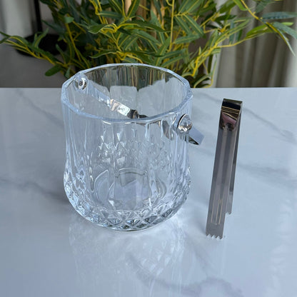 Classic Cut Glass Ice Bucket with Metal Handle & Tongs