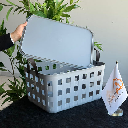 سلال تخزين بلاستيكية بتصميم قابل للتكديس والتهوية مع مقابض