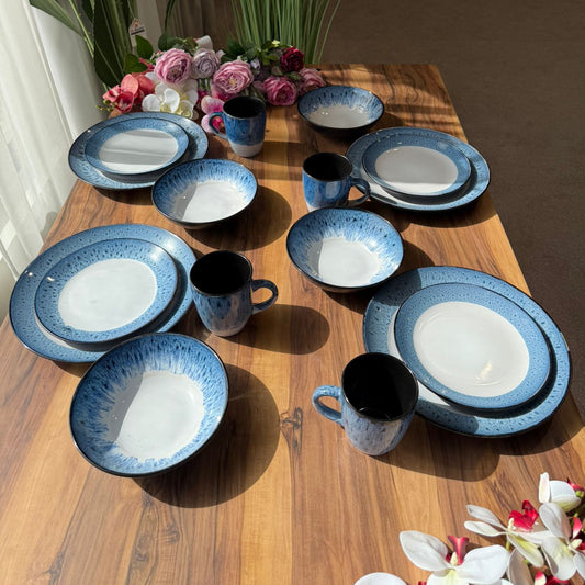Aurora Mist -16-PCS Speckled Blue Dinnerware Set