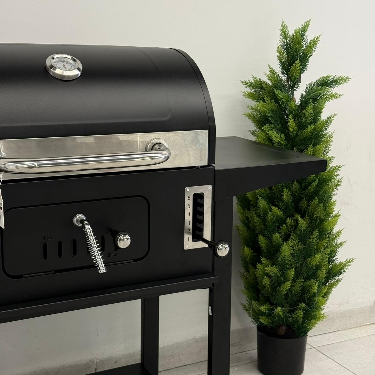 Portable Barbecue Grill with Side & Storage Shelves