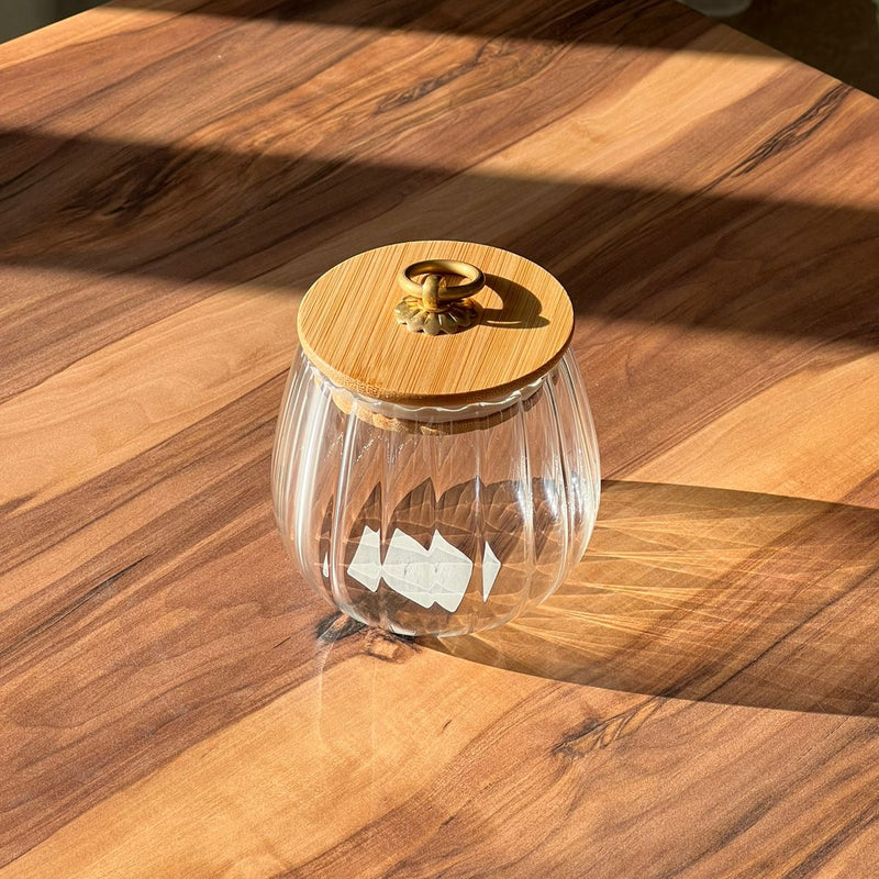 Glass Wooden Lid Storage Jar