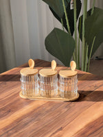 3Pcs Glass Wooden Lid Storage Jars with Tray